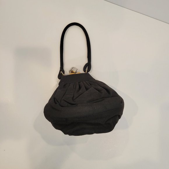 Vintage black peau de soie clutch opera bag with soft wrist strap. - Picture 6 of 6